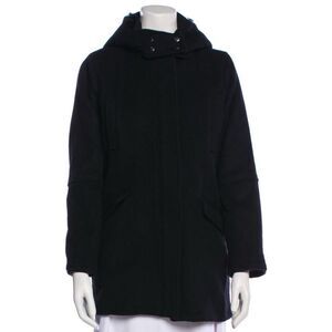 Vince Black Wool Coat with Faux Fur Hood XL